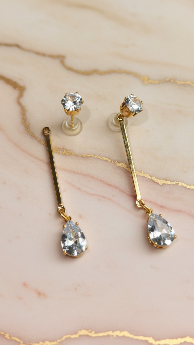 Gold & Crystal Teardrop Earrings
