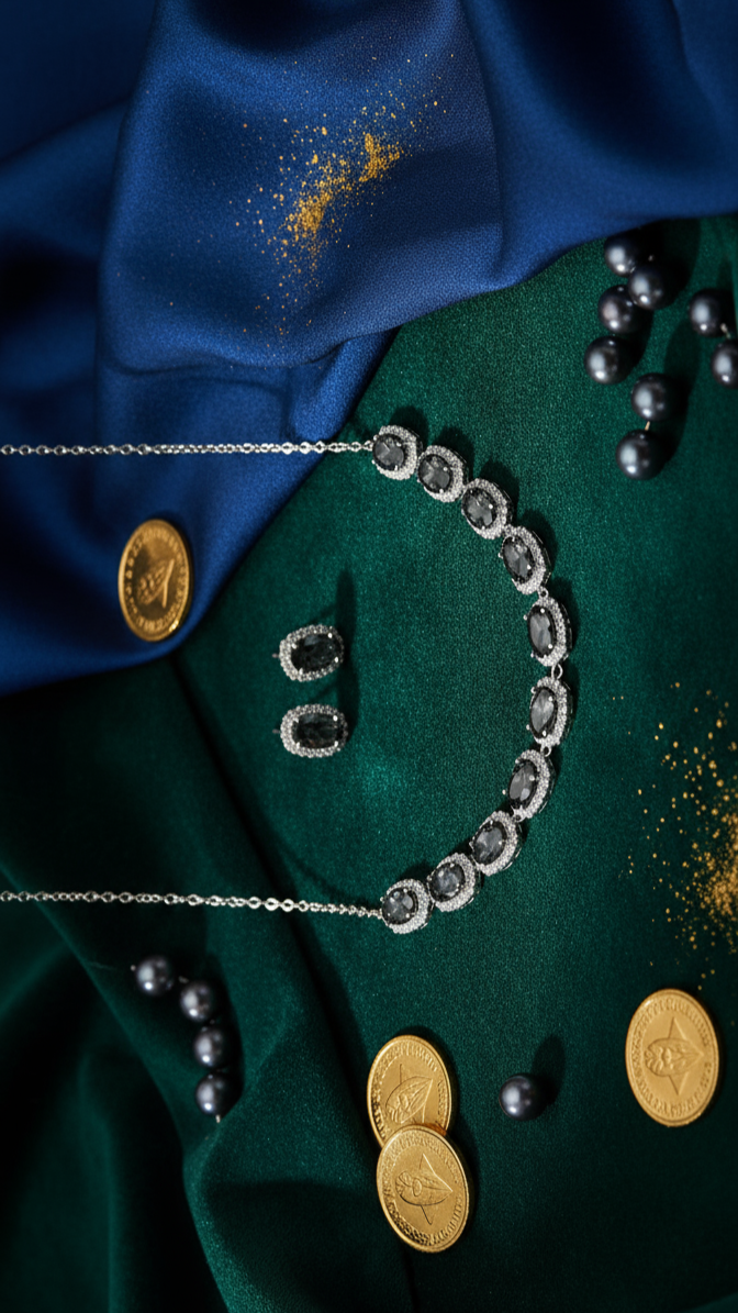 Elegant Oval-Cut Gemstone Necklace Earring Set