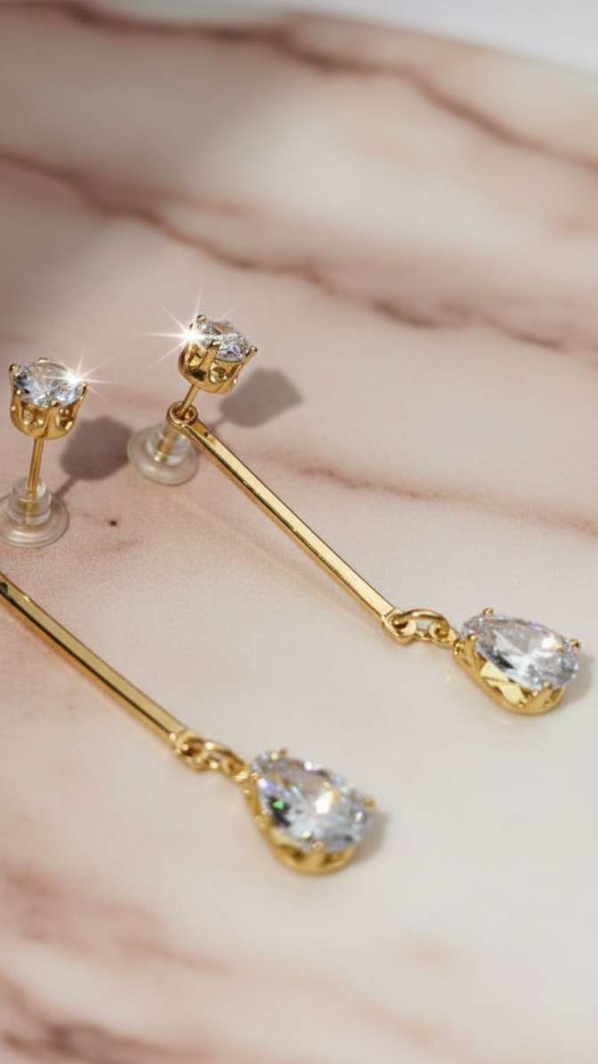 Gold & Crystal Teardrop Earrings