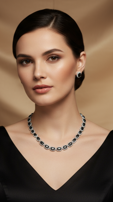 Elegant Oval-Cut Gemstone Necklace Earring Set