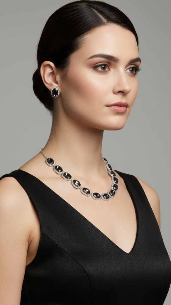 Elegant Oval-Cut Gemstone Necklace Earring Set